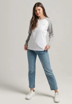 Superdry VINTAGE BASEBALL 3/4 SLEEVED - Long Sleeved Top - Optic Grey Marl