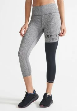 Superdry TRAINING GRAPHIC - Leggings - Trousers - Grey Marl Black