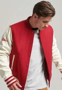 Superdry COLLEGE VARSITY - Bomber Jacket - Hike Red -Superdry Shop 02664e49177e45a3bc51a08937dbee5e