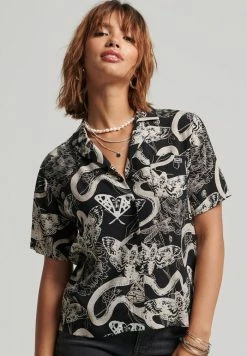 Superdry VINTAGE REVERE - Button-down Blouse - Black Gothic