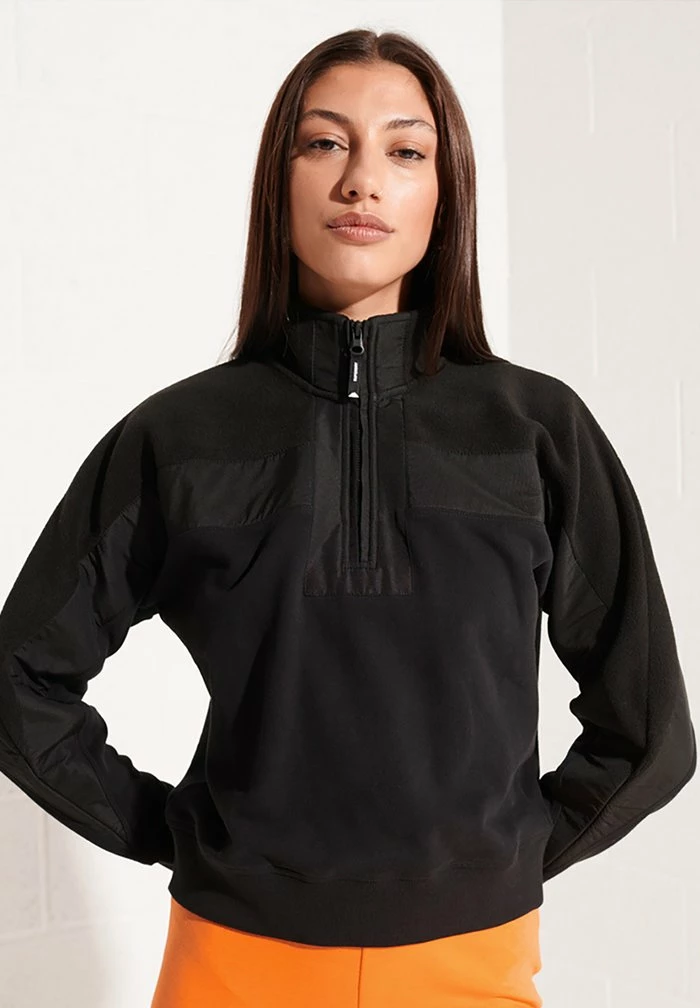 Superdry DOLMAN HENLEY - Fleece Jumper - Black 1 Superdry DOLMAN HENLEY - Fleece Jumper - Black