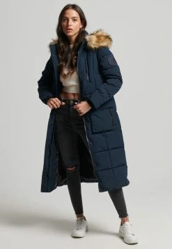 Superdry LONGLINE FAUX FUR EVEREST COAT - Winter Coat - Eclipse Navy