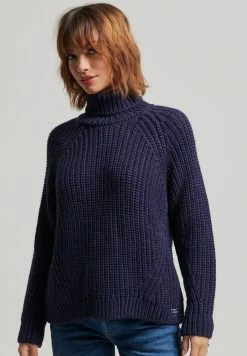 Superdry SLOUCHY STITCH ROLL NECK - Jumper - Navy Marl Dark Grey