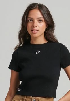 Superdry ESSENTIAL FITTED CROP - Print T-shirt - Black