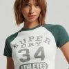 Superdry COLLEGE GRAPHIC CROPPED - Print T-shirt - Ecru Enamel Green