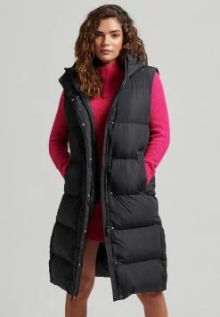 Superdry LONGLINE PADDED - Waistcoat - Black