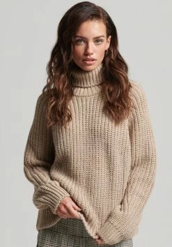 Superdry SLOUCHY STITCH ROLL NECK - Jumper - Soft Beige Marl