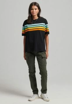Superdry CALI STRIPE - Print T-shirt - Black