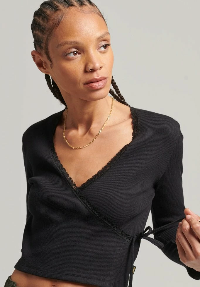 Superdry WRAP OVER - Long Sleeved Top - Black 4 Superdry WRAP OVER - Long Sleeved Top - Black - Image 4
