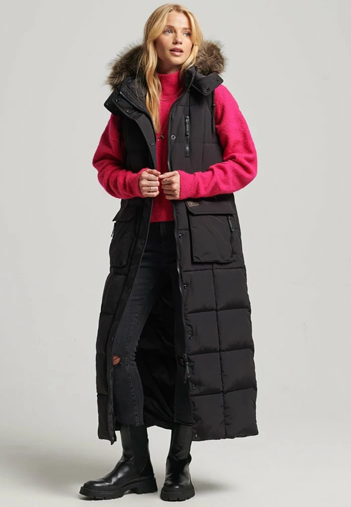 Superdry LONGLINE - Waistcoat - Black 1 Superdry LONGLINE - Waistcoat - Black