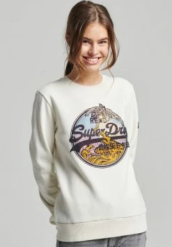 Superdry VINTAGE LOGO NARRATIVE RHINESTONE CREW - Sweatshirt - Ecru