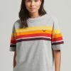 Superdry CALI STRIPE - Print T-shirt - Light Grey Marl