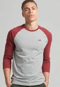 Superdry VINTAGE BASEBALL - Long Sleeved Top - Grey Marl Vintage Red Marl