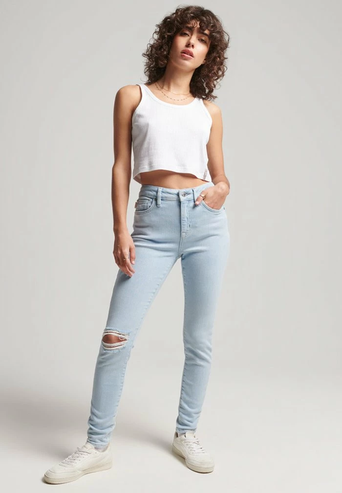 Superdry HIGH RISE - Jeans Skinny Fit - Lighter Indigo Vintage Destroy 1 Superdry HIGH RISE - Jeans Skinny Fit - Lighter Indigo Vintage Destroy