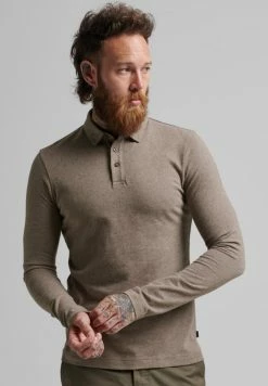 Superdry LONG SLEEVE - Polo Shirt - Walnut Marl
