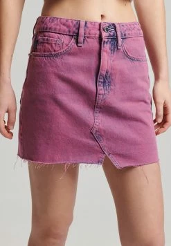 Superdry VINTAGE - Denim Skirt - Dark Pink Marble