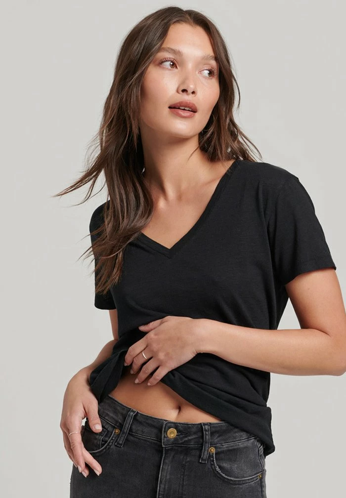 Superdry SLUB V-NECK - Basic T-shirt - Black 1 Superdry SLUB V-NECK - Basic T-shirt - Black