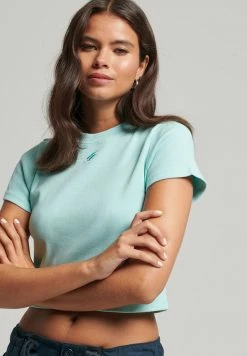 Superdry ESSENTIAL FITTED CROP - Print T-shirt - Cali Blue