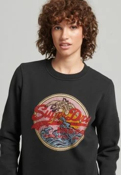 Superdry VINTAGE LOGO NARRATIVE RHINESTONE CREW - Sweatshirt - Black