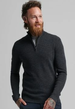 Superdry HALF ZIP - Jumper - Dark Charcoal Marl