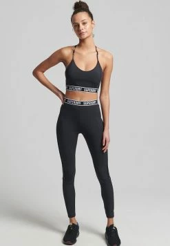 Superdry TRAIN BRANDED ELASTIC - Leggings - Trousers - Black
