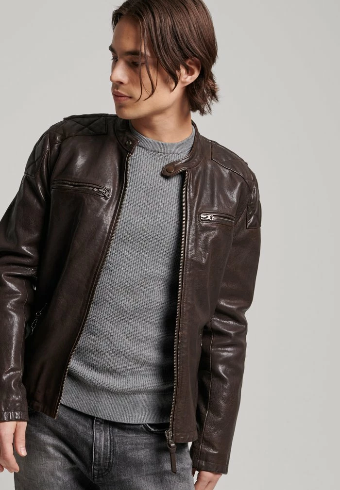 Superdry Leather Jacket - Chocolate 1 Superdry Leather Jacket - Chocolate