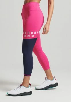 Superdry TRAINING GRAPHIC - Leggings - Trousers - Raspberry Sorbet