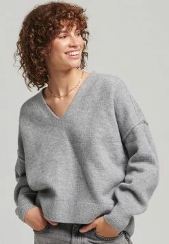 Superdry OVERSIZED V NECK - Jumper - Mid Marl