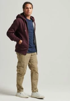 Superdry Zip-up Sweatshirt - Track Burgundy Marl