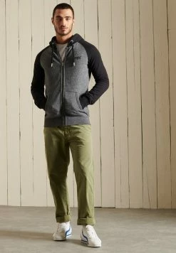 Superdry VLE BASEBALL - Zip-up Sweatshirt - Dark Charcoal Jaspe/black