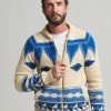 Superdry PATTERNED SHAWL ZIP THROUGH - Cardigan - Oatmeal Multi
