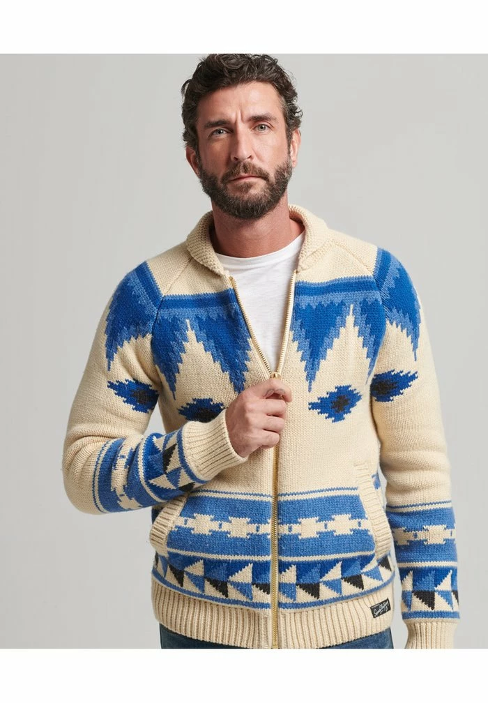 Superdry PATTERNED SHAWL ZIP THROUGH - Cardigan - Oatmeal Multi 1 Superdry PATTERNED SHAWL ZIP THROUGH - Cardigan - Oatmeal Multi