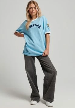 Superdry RINGSPUN - Print T-shirt - Air Blue
