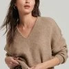 Superdry OVERSIZED V NECK - Jumper - Deep Camel Marl
