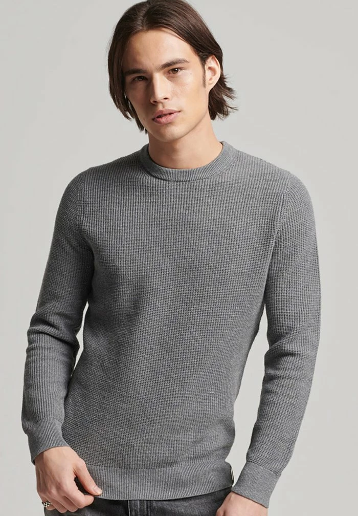 Superdry VINTAGE TEXTURED CREW - Jumper - Storm Grey Heather 1 Superdry VINTAGE TEXTURED CREW - Jumper - Storm Grey Heather