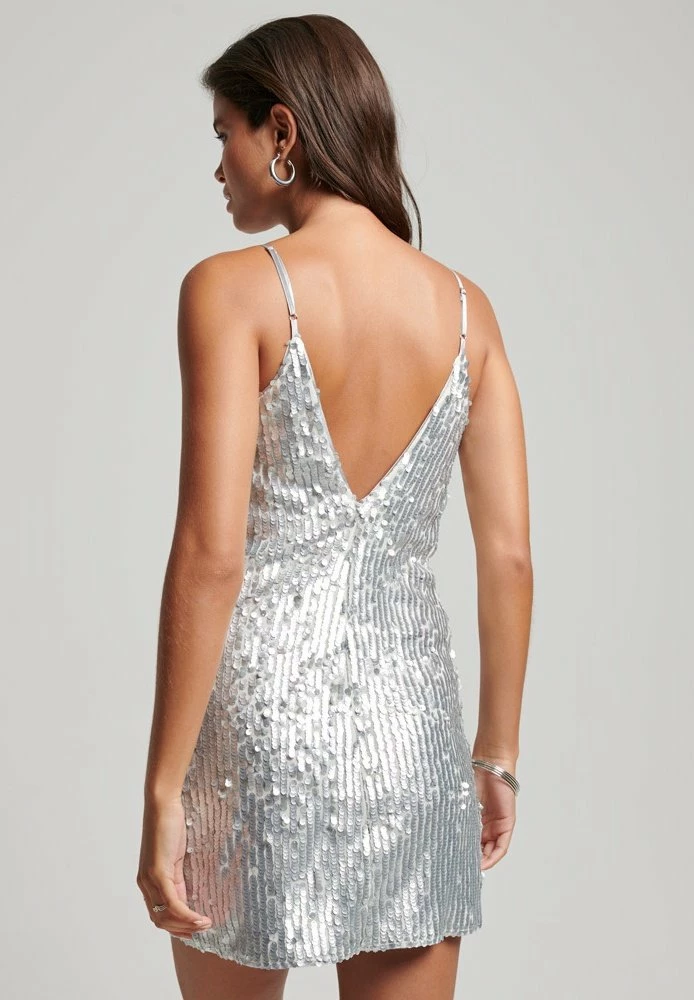 Superdry SPARKLY CAMI MINI - Cocktail Dress / Party Dress - Matt Silver Sequin 3 Superdry SPARKLY CAMI MINI - Cocktail Dress / Party Dress - Matt Silver Sequin - Image 3