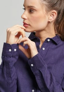 Superdry STUDIOS LONG SLEEVE - Button-down Blouse - Rinsed Navy -Superdry Shop 220dec982f7e46f98af2623e49be1158