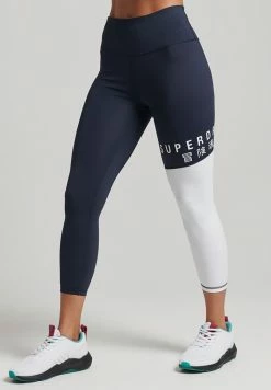 Superdry TRAINING GRAPHIC - Leggings - Trousers - Rich Navy White