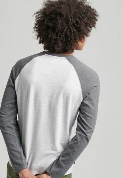 Superdry VINTAGE BASEBALL - Long Sleeved Top - Glacier Grey Marl Rich Charcoal Marl