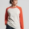 Superdry VINTAGE BASEBALL 3/4 SLEEVED - Long Sleeved Top - Bright Orange Marl Oat Marl