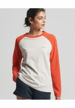 Superdry VINTAGE BASEBALL 3/4 SLEEVED - Long Sleeved Top - Bright Orange Marl Oat Marl