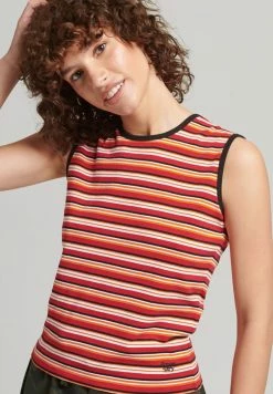 Superdry CALI STRIPE TANK - Top - Red Stripe