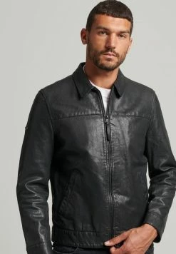 Superdry COACH - Leather Jacket - Black -Superdry Shop 2b24d75bc6fd457cb850a95b22154c9c