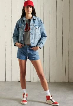 Superdry CUT OFF - Denim Shorts - Mid Indigo