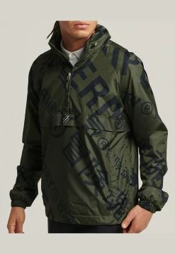 Superdry CODE ESSENTIAL GRAPHIC OVERHEAD - Waterproof Jacket - Dark Moss Aop
