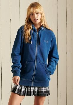 Superdry LOOSE FIT VINTAGE LOGO EMBROIDERED - Zip-up Sweatshirt - Mid Indigo