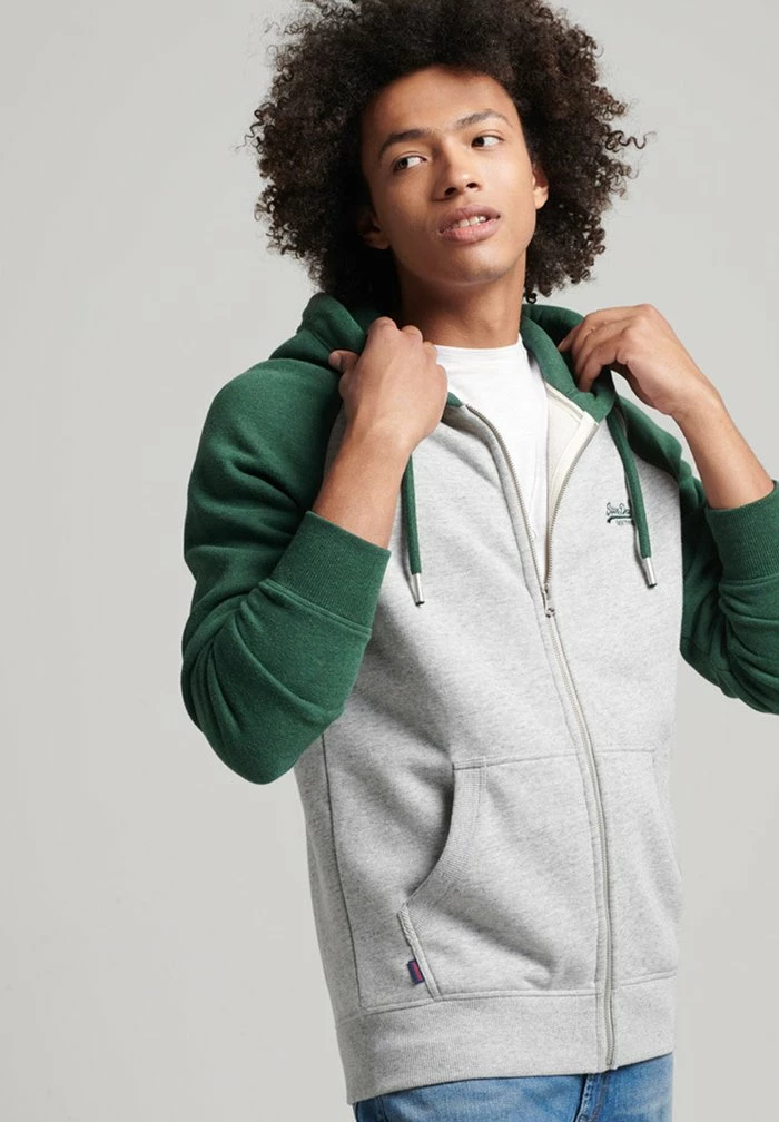 Superdry ESSENTIAL - Zip-up Sweatshirt - Athletic Grey Marl Campus Green Marl 1 Superdry ESSENTIAL - Zip-up Sweatshirt - Athletic Grey Marl Campus Green Marl