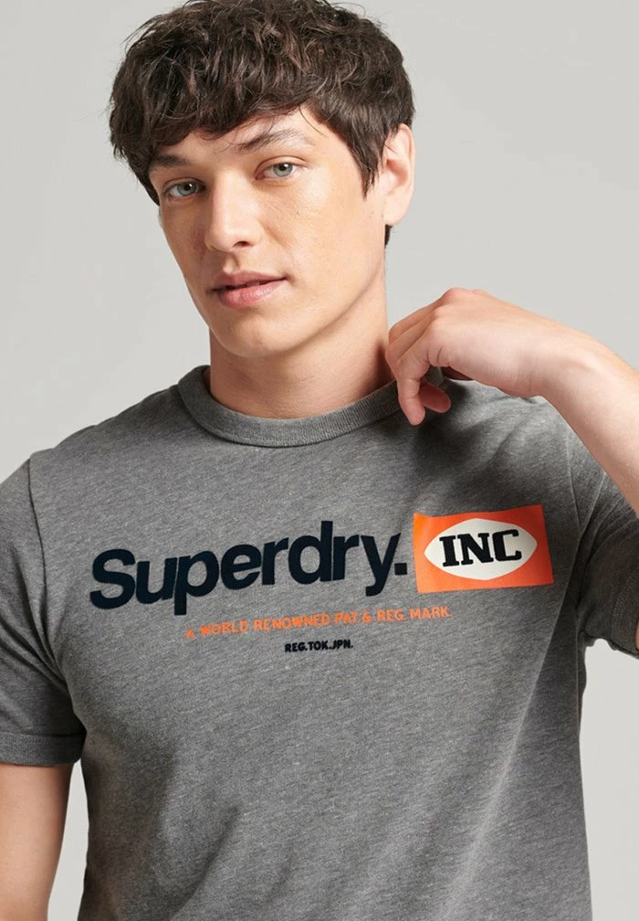 Superdry VINTAGE CROSSING LINES RINGER - Print T-shirt - Rich Charcoal Marl 1 Superdry VINTAGE CROSSING LINES RINGER - Print T-shirt - Rich Charcoal Marl