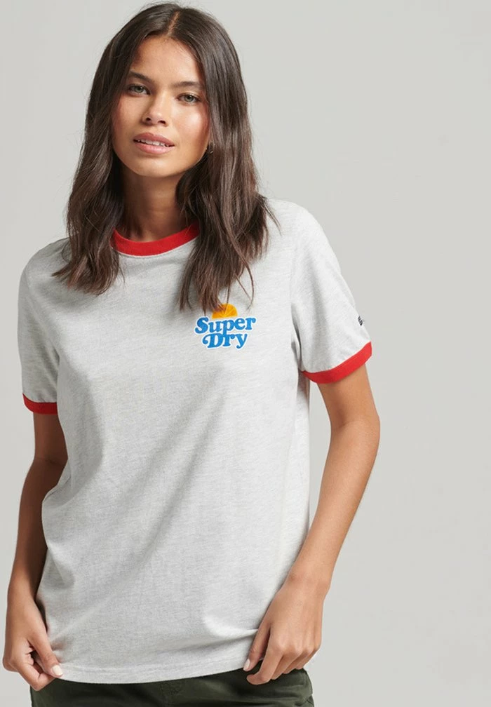 Superdry VINTAGE COOPER NOSTALGIA - Print T-shirt - Grey Marl Flare Red 1 Superdry VINTAGE COOPER NOSTALGIA - Print T-shirt - Grey Marl Flare Red