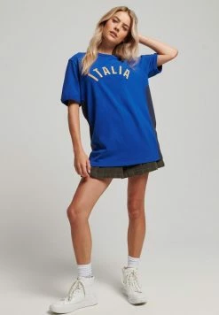 Superdry RINGSPUN FOOTBALL ITALY - Print T-shirt - Regal Blue